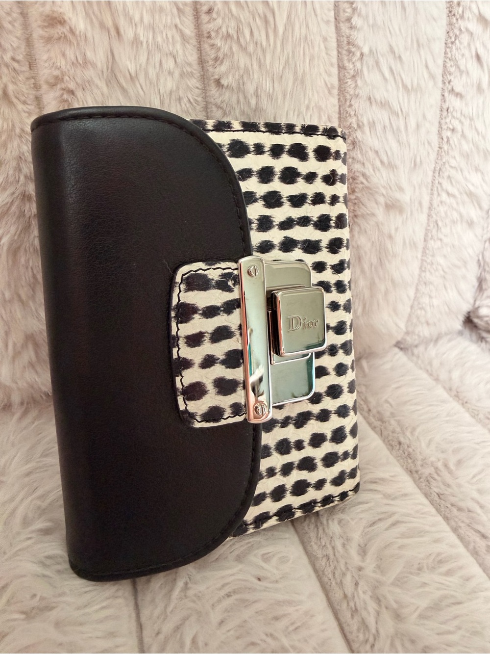 Dior Black and White Spotted Snakeskin Leather Wallet with Silver Hardware - Picture 4 of 13